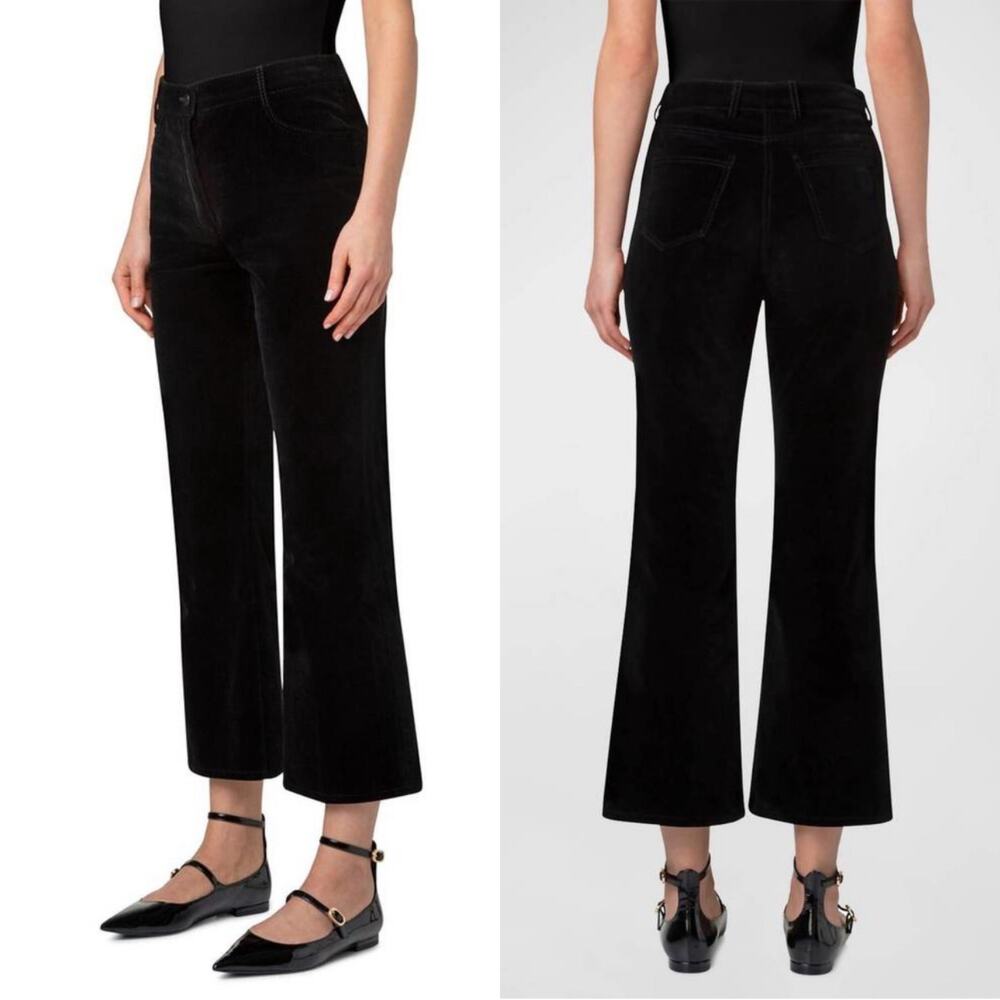 Akris Punto Pants Womens 4 Black Velvet Cali Ankle Bootcut High Rise Modern